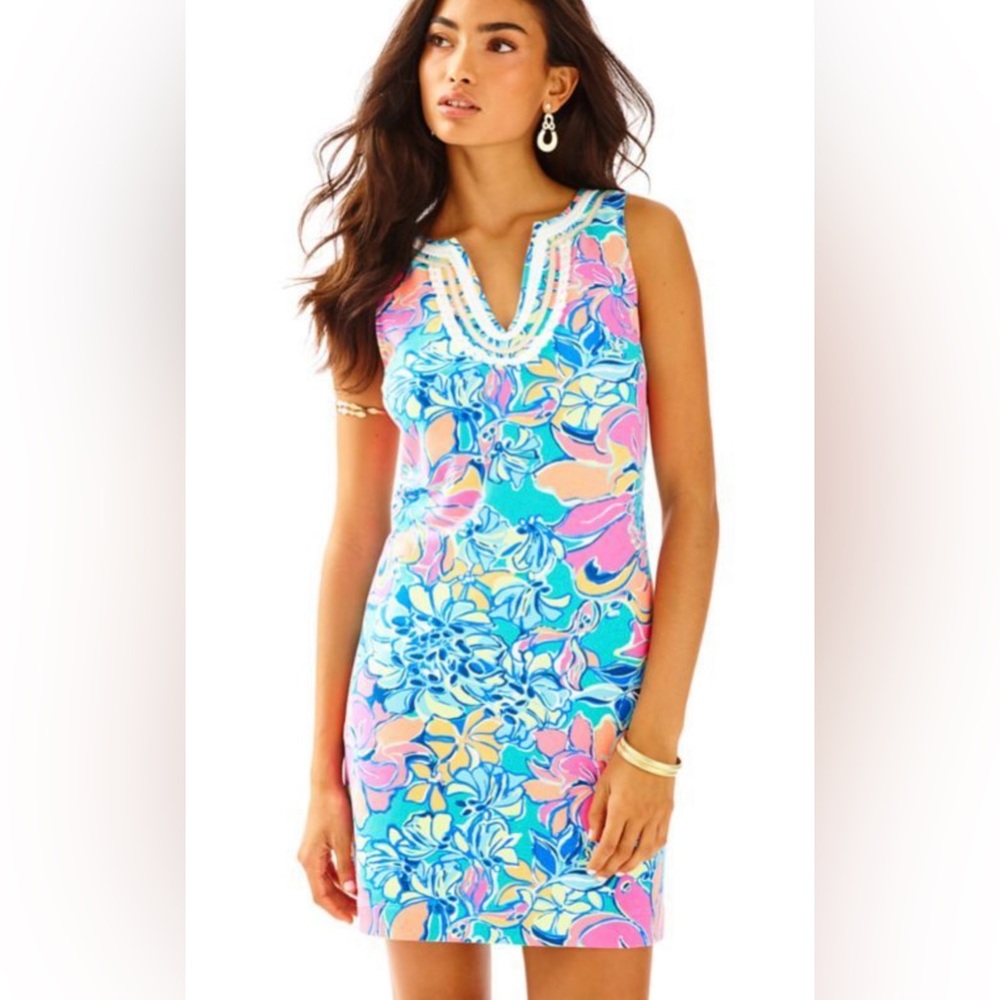 LILLY PULITZER Harper Shift Dress in Seaside Aqua Breezy Babe Size XXS - Picture 2 of 6